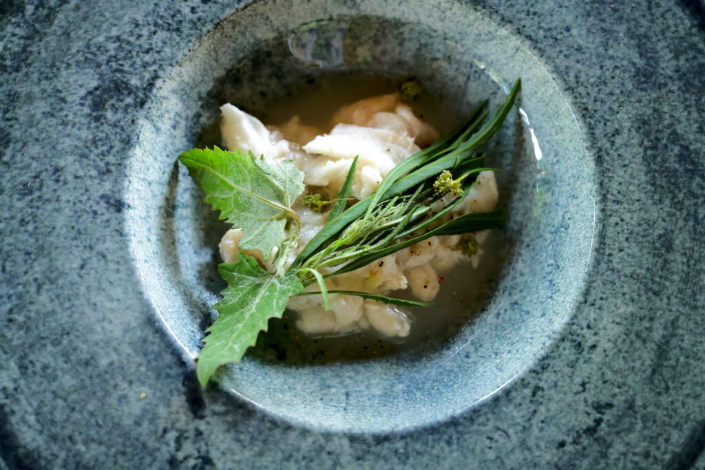 En tallerken med mad fra Vilde middage hos Restaurant SANK i København